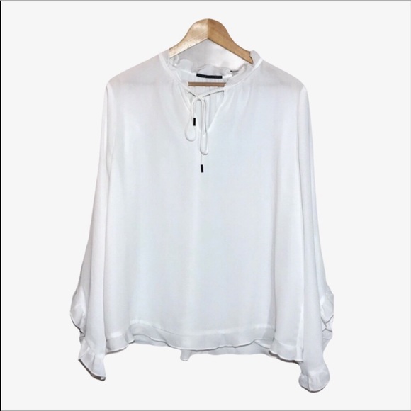 T Tahari Ruffled Sheer Long Sleeve Blouse Size L - Picture 4 of 9